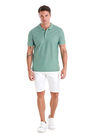 Yeşil Regular Fit Merserize Polo Yaka Pamuklu Tişört | L