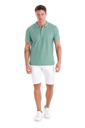 Yeşil Regular Fit Merserize Polo Yaka Pamuklu Tişört | XXL