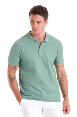 Yeşil Regular Fit Merserize Polo Yaka Pamuklu Tişört | XXL