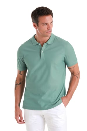 Yeşil Regular Fit Merserize Polo Yaka Pamuklu Tişört | XXL