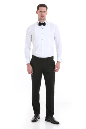 Beyaz Comfort Fit Düz 100% Pamuklu Slim Yaka Manşetli Uzun Kollu Saten Klasik Gömlek | S
