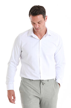 Beyaz Slim Fit Desenli Slim Yaka Pamuklu Uzun Kollu Gömlek | M