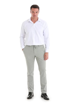 Beyaz Slim Fit Desenli Slim Yaka Pamuklu Uzun Kollu Gömlek | XXL