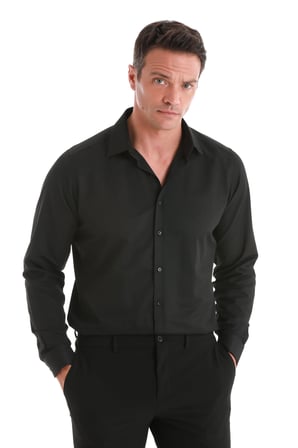 Siyah Slim Fit Desenli Slim Yaka Pamuklu Uzun Kollu Gömlek | M