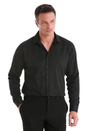Siyah Slim Fit Desenli Slim Yaka Pamuklu Uzun Kollu Gömlek | M