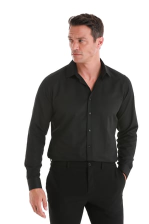 Siyah Slim Fit Desenli Slim Yaka Pamuklu Uzun Kollu Gömlek | M