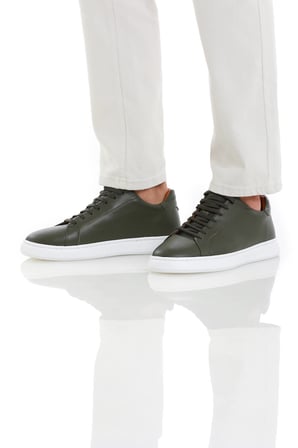 Haki Casual Bağcıklı Deri Sneakers | 42