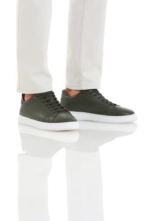 Haki Casual Bağcıklı Deri Sneakers | 42