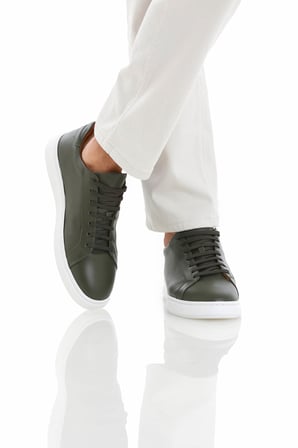 Haki Casual Bağcıklı Deri Sneakers | 42