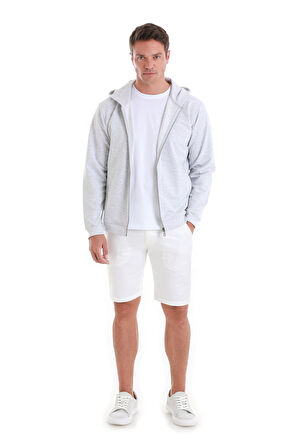 Gri Regular Fit Düz Pamuklu Fermuarlı Sweatshirt | M