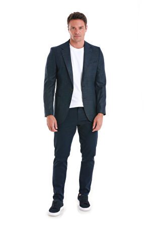 Lacivert Slim Fit Desenli Mono Yaka Klasik Ceket | 50
