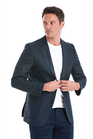 Lacivert Slim Fit Desenli Mono Yaka Klasik Ceket | 50