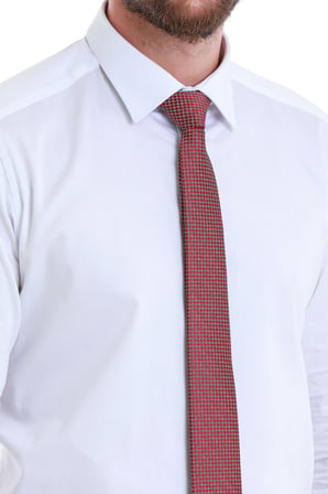 Beyaz Slim Fit Düz 100% Pamuk Slim Yaka Uzun Kollu Saten Gömlek | S