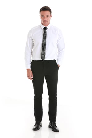 Beyaz Klasik Fit Düz 100% Pamuk Slim Yaka Uzun Kollu Saten Gömlek | L