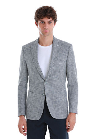 Lacivert Comfort Fit Desenli Mono Yaka Klasik Ceket | 48