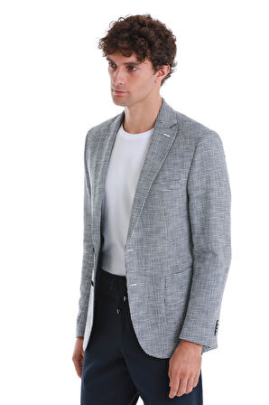 Lacivert Comfort Fit Desenli Mono Yaka Klasik Ceket | 48