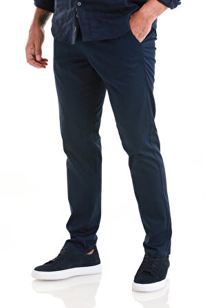 Lacivert Regular Fit Düz Yandan Cep Pamuklu Jogger Kanvas Pantolon | 48