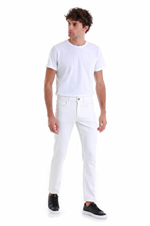 Beyaz Regular Fit Düz 5 Cep Pamuklu Kot Pantolon | 33