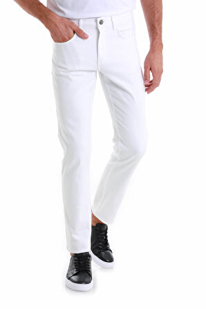 Beyaz Regular Fit Düz 5 Cep Pamuklu Kot Pantolon | 36
