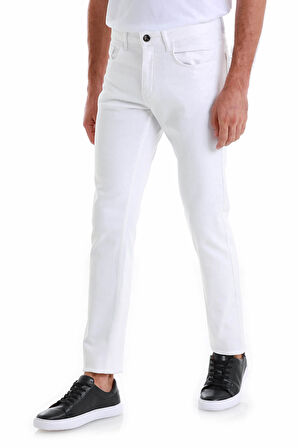 Beyaz Regular Fit Düz 5 Cep Pamuklu Kot Pantolon | 36