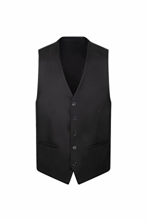 Siyah Slim Fit V Yaka Klasik Yelek | 48