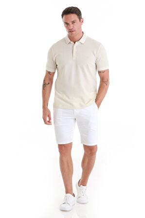 Bej Regular Fit Düz Merserize Polo Yaka 100% Pamuk Tişört | L