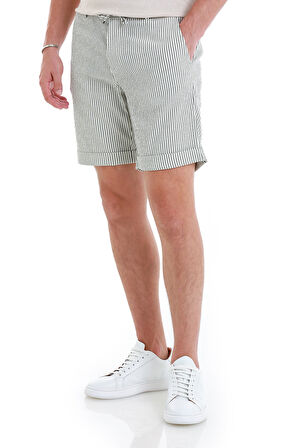 Yeşil Regular Fit Çizgili Yandan Cepli Şort | 32