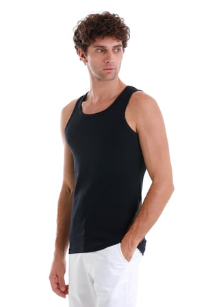 Lacivert Regular Fit Düz Pamuklu Örme Atlet | L