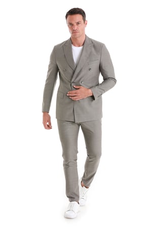 Vizon Slim Fit Desenli Kruvaze Klasik Takım Elbise | 48
