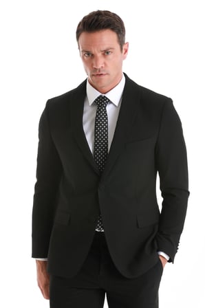 Siyah Slim Fit Düz Çıkma Şal Yaka Klasik Takım Elbise | 50
