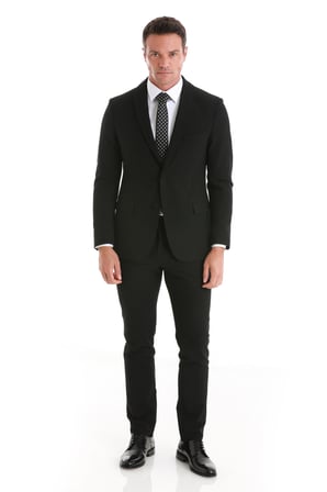 Siyah Slim Fit Düz Çıkma Şal Yaka Klasik Takım Elbise | 50