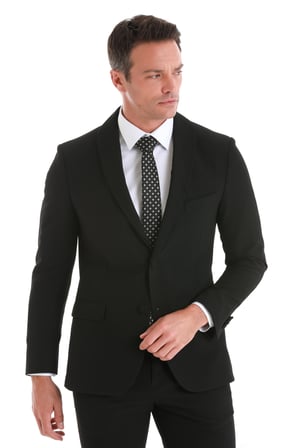 Siyah Slim Fit Düz Çıkma Şal Yaka Klasik Takım Elbise | 50