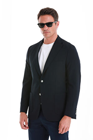 Lacivert Slim Fit Düz Mono Yaka Casual Ceket | 52