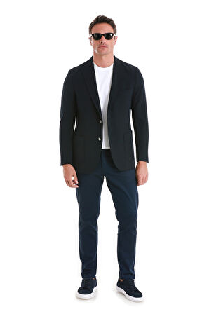 Lacivert Slim Fit Düz Mono Yaka Casual Ceket | 52