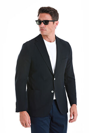 Lacivert Slim Fit Düz Mono Yaka Casual Ceket | 52