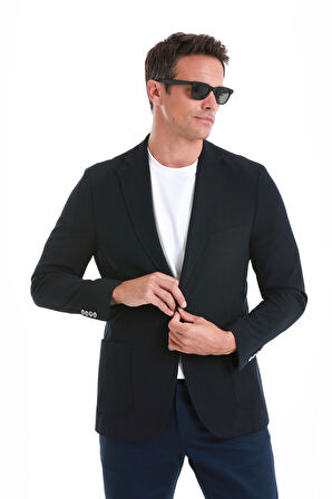 Lacivert Slim Fit Düz Mono Yaka Casual Ceket | 52