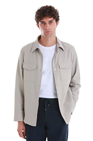 Bej Slim Fit Bebe Yaka Baharlık Mont | M
