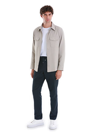 Bej Slim Fit Bebe Yaka Baharlık Mont | M