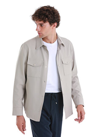 Bej Slim Fit Bebe Yaka Baharlık Mont | M