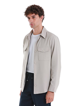 Bej Slim Fit Bebe Yaka Baharlık Mont | M