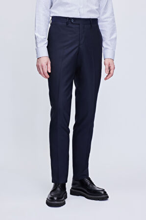 Lacivert Slim Fit Yandan Cepli Yünlü Kumaş Pantolon | 46