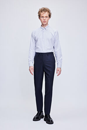 Lacivert Slim Fit Yandan Cepli Yünlü Kumaş Pantolon | 46