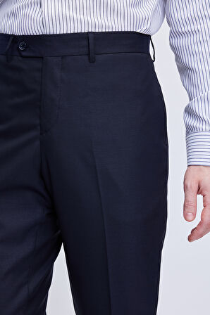 Lacivert Slim Fit Yandan Cepli Yünlü Kumaş Pantolon | 46