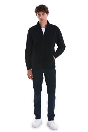 Lacivert Regular Fit Tam Fermuarlı Polar Sweatshirt | M