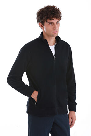Lacivert Regular Fit Tam Fermuarlı Polar Sweatshirt | M