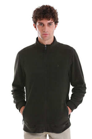 Haki Regular Fit Tam Fermuarlı Polar Sweatshirt | M