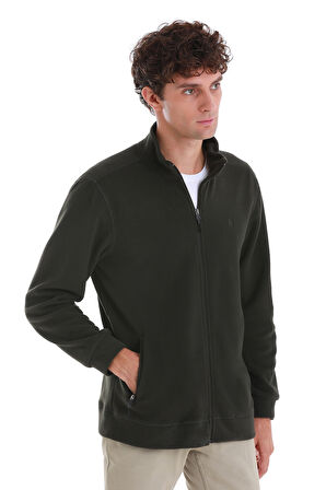 Haki Regular Fit Tam Fermuarlı Polar Sweatshirt | M