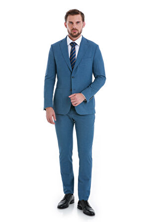 Mavi Slim Fit Düz Mono Yaka Basic Takım Elbise | 52