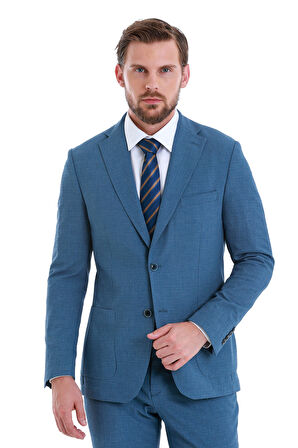 Mavi Slim Fit Düz Mono Yaka Basic Takım Elbise | 52
