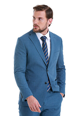 Mavi Slim Fit Düz Mono Yaka Basic Takım Elbise | 52